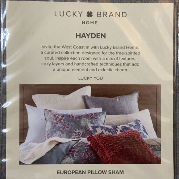 2 X $59 Lucky Brand Hayden Cotton European Sham. $170 Value - Picture 8 of 8